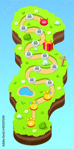 Game sprite level map. Colorfull ready to use asset for mobile game or app.