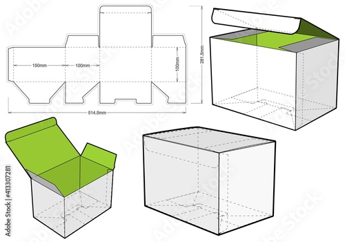 Simple Packaging Box (Internal measurement 15x10x10cm) and Die-cut Pattern. The .eps file is full scale and fully functional. Prepared for real cardboard production.