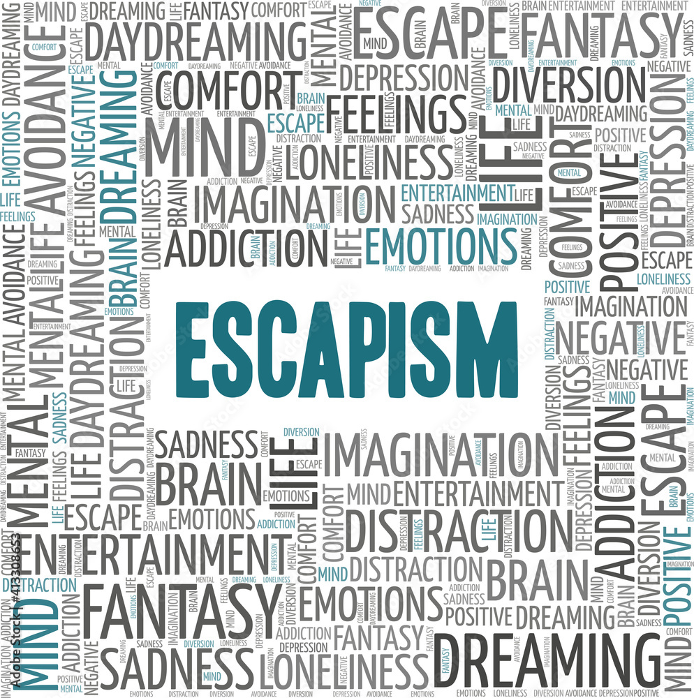 Escapism vector illustration word cloud isolated on a white background.