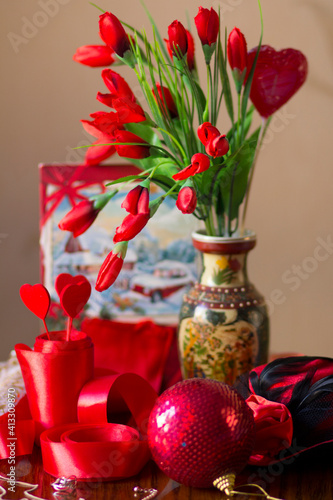 Symbols of Chinese New Year and Valentine's Day