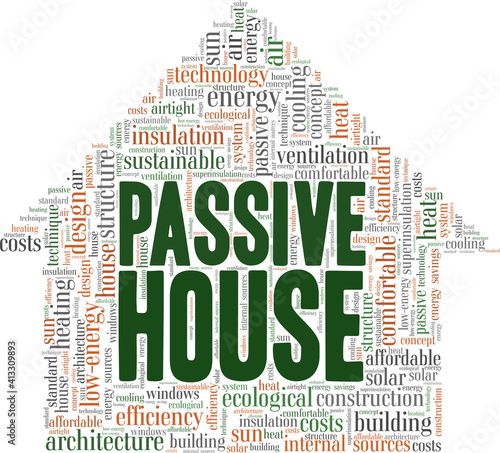 Passive house concept vector illustration word cloud isolated on a white background.