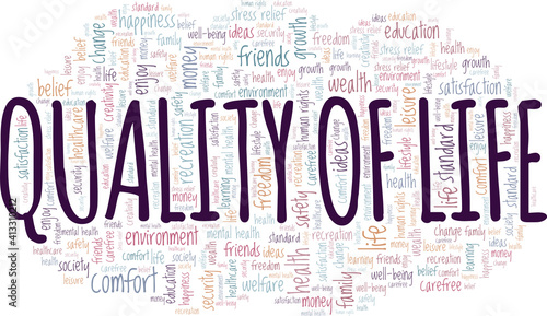 Quality of life vector illustration word cloud isolated on a white background.