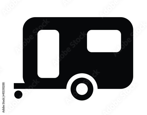A caravan, travel trailer, camper, tourer or camper trailer icon, vector illustration 