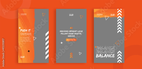 Set of editable templates for Instagram story, Facebook story, social media, gym, sport, advertisement, and business promotion, fresh design with orange color and minimalist vector (2/3)