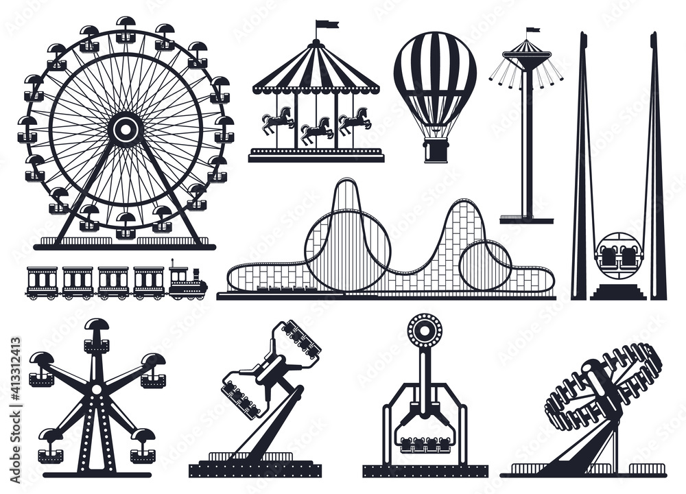 amusement-park-silhouette-attractions-festive-park-carousel-and-ferris