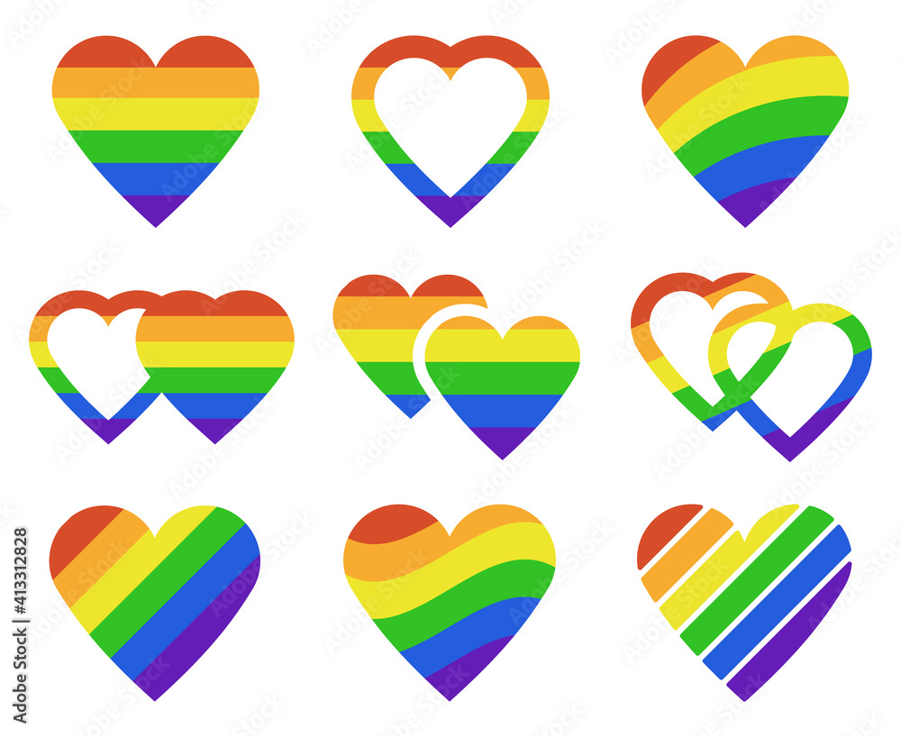 Vecteur Stock Lgbtq Rainbow Hearts Pride Month Lgbtq Parade Heart Shape Flags Transgender Gay