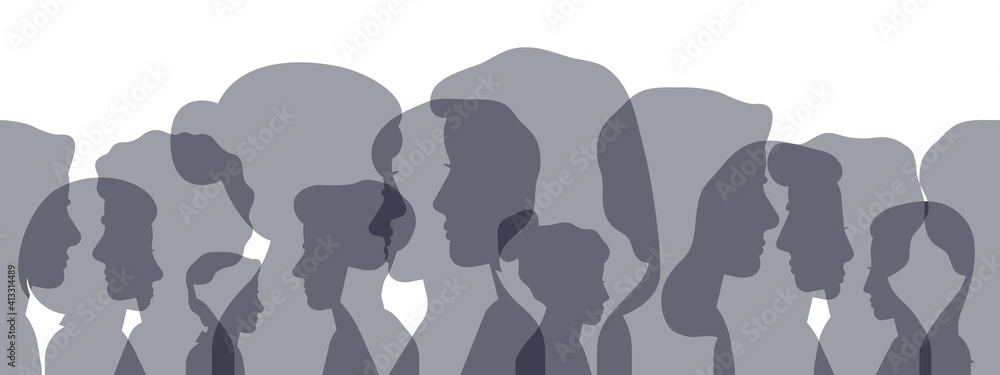 Profile silhouettes. Male and female face heads silhouettes concept banner. People avatar profile portraits vector illustration. Silhouette female and male, profile face user anonymous Profile silhouettes. Male and female face heads silhouettes concept banner. People avatar profile portraits vector illustration. Silhouette female and male, profile face user anonymous