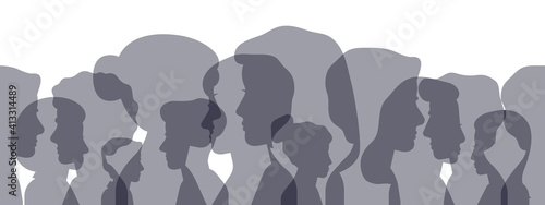Profile silhouettes. Male and female face heads silhouettes concept banner. People avatar profile portraits vector illustration. Silhouette female and male, profile face user anonymous