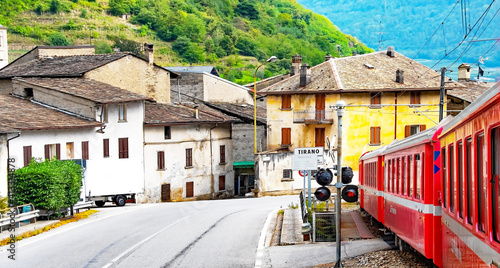 Berninabahn in Tirano, Italy, Rhätische Bahn, berühmter Panoramazug