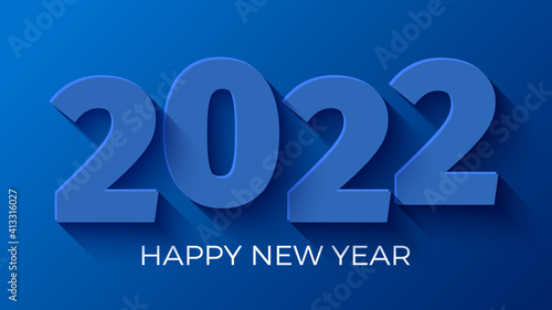 Happy New Year 2022 blue background. Greeting card design. Vector illustration.