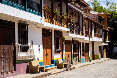 Beautiful streets and houses of the small town of Raquira. The city of pots, Colombia