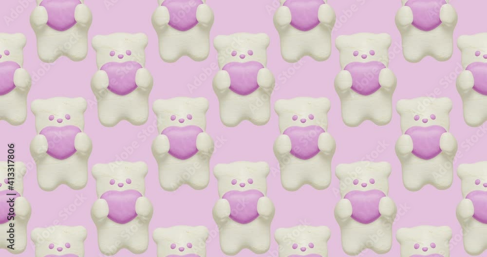 Minimal motion 3d art. Cookies cutie Bear seamless animation pattern. Sweet, candy, bakery shop, Love, lovely,Valentine's Day, grettings concept. 4k video Minimal motion 3d art. Cookies cutie Bear seamless animation pattern. Sweet, candy, bakery shop, Love, lovely,Valentine's Day, grettings concept. 4k video