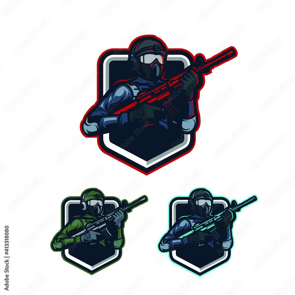 Fototapeta premium Soldier Esport Character and Weapon Design