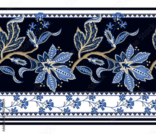 Ethnic border with Indian ornament. Vector.
