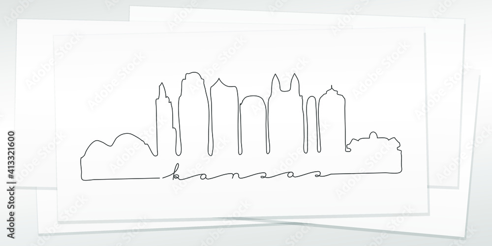 Kansas City, MO, USA Doodle Skyline Hand Drawn. City One Line Art Illustration Landmark. Minimalistic Sketch Pen Background.