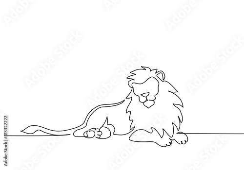 Lion with a mane lying. Continuous one line drawing.