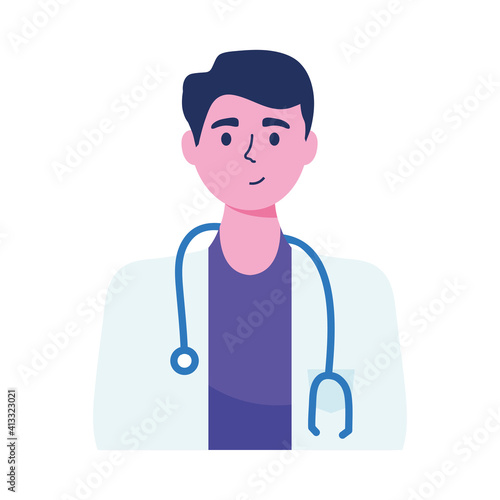 young male doctor withg stethoscope character vector illustration design photo