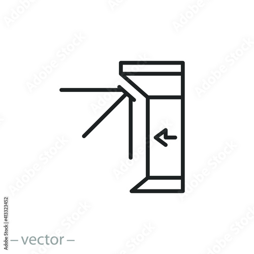 turnstile entrance icon, metro station security, access  system, electronic tourniquet door, automatic entrance, thin line symbol on white background - editable stroke vector illustration