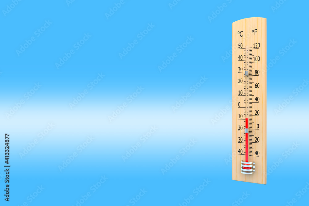 Thermometer against blue background as a concept of ambient temperature. 3d rendering Thermometer against blue background as a concept of ambient temperature. 3d rendering