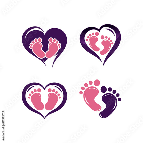 child or baby feet in love symbol - concept vector graphic. The graphic also represents heart icon with toddlers feet representing child care, child help, parenting, support