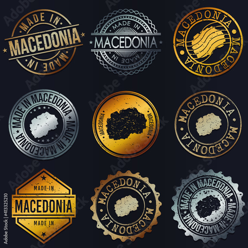 North Macedonia Business Metal Stamps. Gold Made In Product Seal. National Logo Icon. Symbol Design Insignia Country.