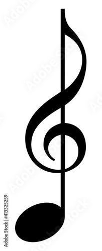 musical symbol created from clef and note, isolated illustration, music design element, black and white vector