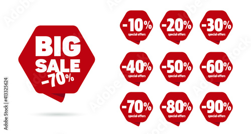 Big Sale percent set red discounts sign vector design