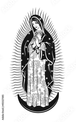 Virgin of Guadalupe. The Virgin Mary Vector Poster Illustration.