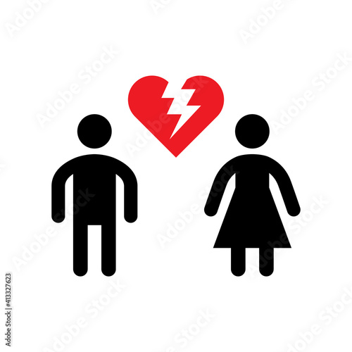 Broken relationship icon or divorce concept
