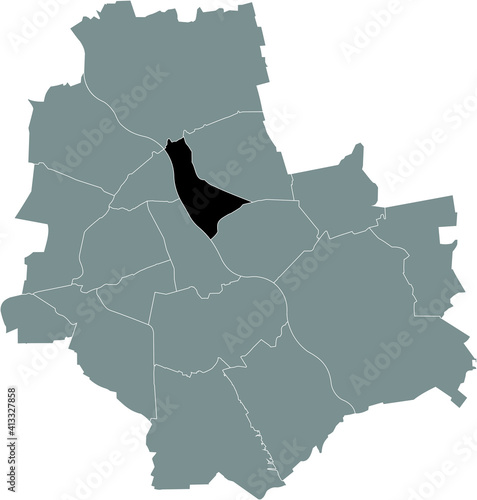 Black location map of the Varsovian Praga Północ district inside gray map of Warsaw, Poland