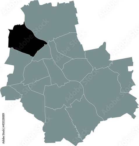 Black location map of the Varsovian Bielany district inside gray map of Warsaw, Poland