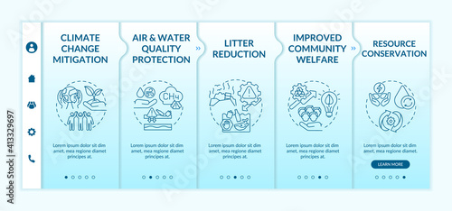 Biodegradable waste reduction benefits onboarding vector template. Climate change mitigation. Litter reducing. Responsive mobile website with icons. Webpage walkthrough step screens. RGB color concept © bsd studio