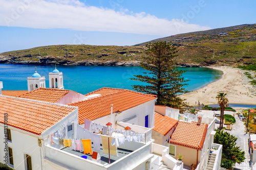 Paraporti beach in the old town of Chora in Andros  famous Cycladic island in the heart of the Aegean Sea