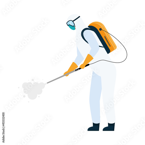 worker wearing biohazard suit disinfecting character vector illustration design