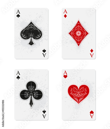 Playing cards for poker and casino. Set of four aces in vintage style.