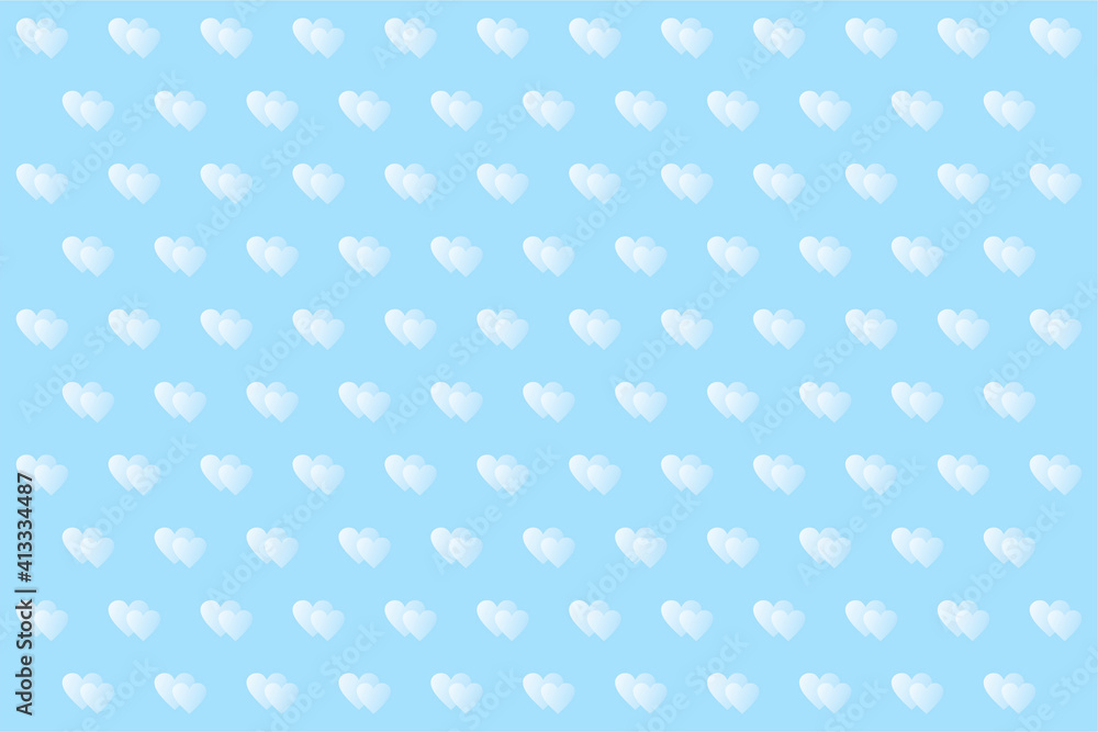 White transparent gradient paired hearts pattern on blue background. Pastel valentines day background