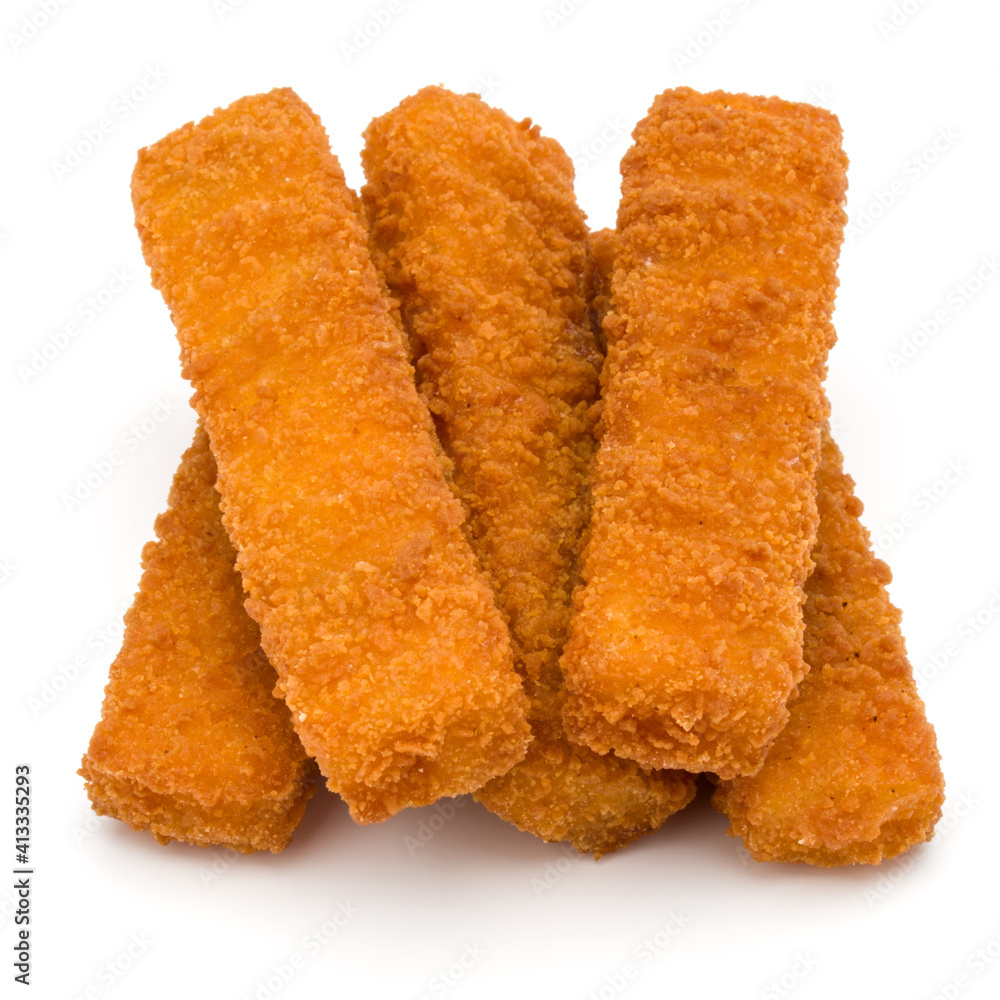 Crispy Fish fingers isolated on white background Crispy Fish fingers isolated on white background