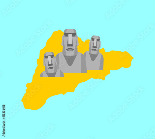 Easter Island map and Moai idol. Ancient statues. vector illustration