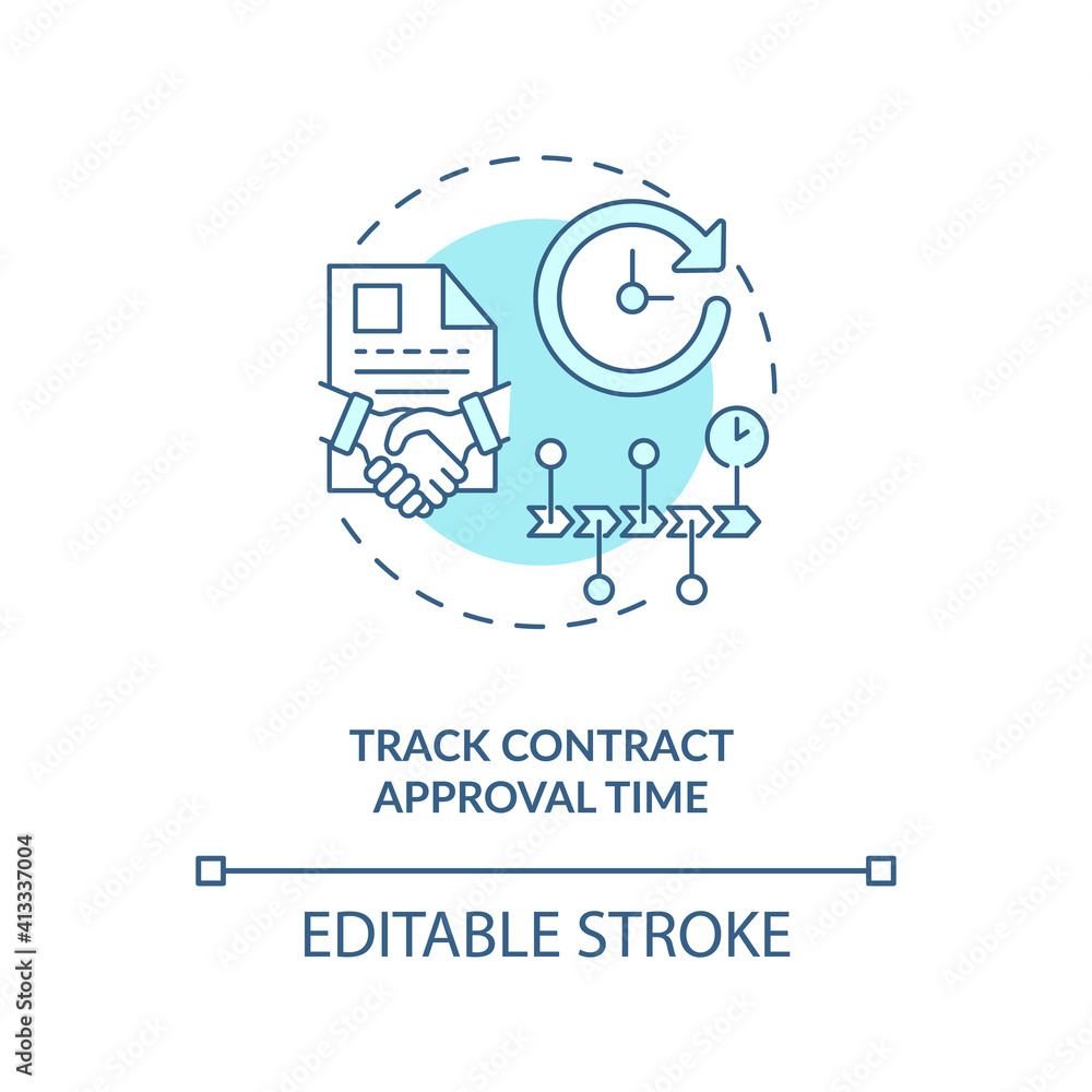 Track contract approval time concept icon. Efficient contract management advices. Stage and status tracking idea thin line illustration. Vector isolated outline RGB color drawing. Editable stroke Track contract approval time concept icon. Efficient contract management advices. Stage and status tracking idea thin line illustration. Vector isolated outline RGB color drawing. Editable stroke