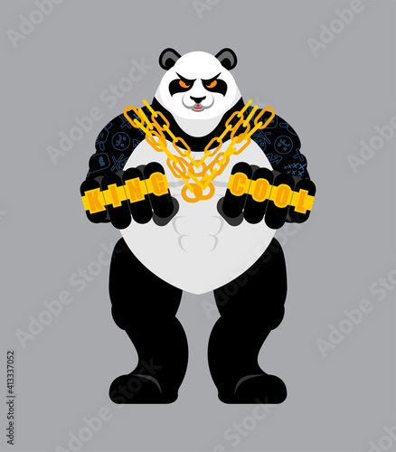 Panda gangster and bandit. Cool Bear. SWAG gangsta. Animal guy rapper