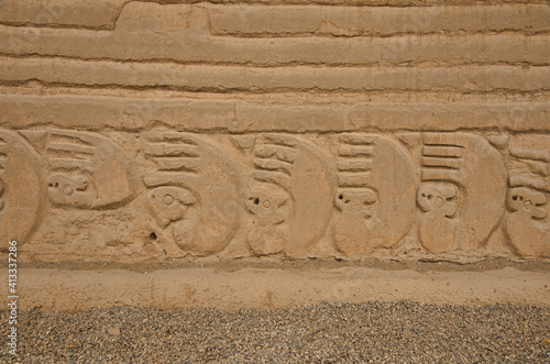 Beautiful carvings at the ancient ruins of Chan Chan, Trujillo, Peru photo