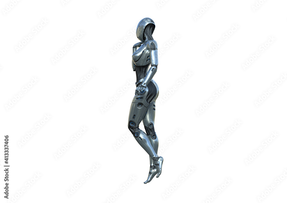 Image robot created in female figure with different viewing angles, isolated on a white background. Template for Photoshop as a smart object suitable for other picture composing. 3d rendering. Image robot created in female figure with different viewing angles, isolated on a white background. Template for Photoshop as a smart object suitable for other picture composing. 3d rendering.