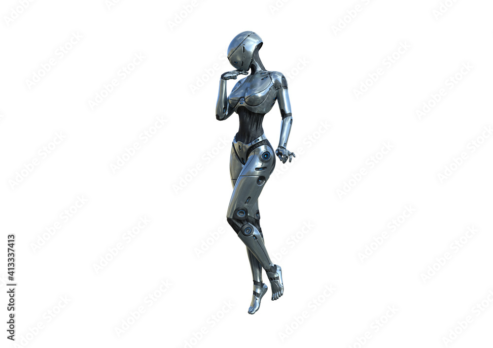 Image robot created in female figure with different viewing angles, isolated on a white background. Template for Photoshop as a smart object suitable for other picture composing. 3d rendering. Image robot created in female figure with different viewing angles, isolated on a white background. Template for Photoshop as a smart object suitable for other picture composing. 3d rendering.
