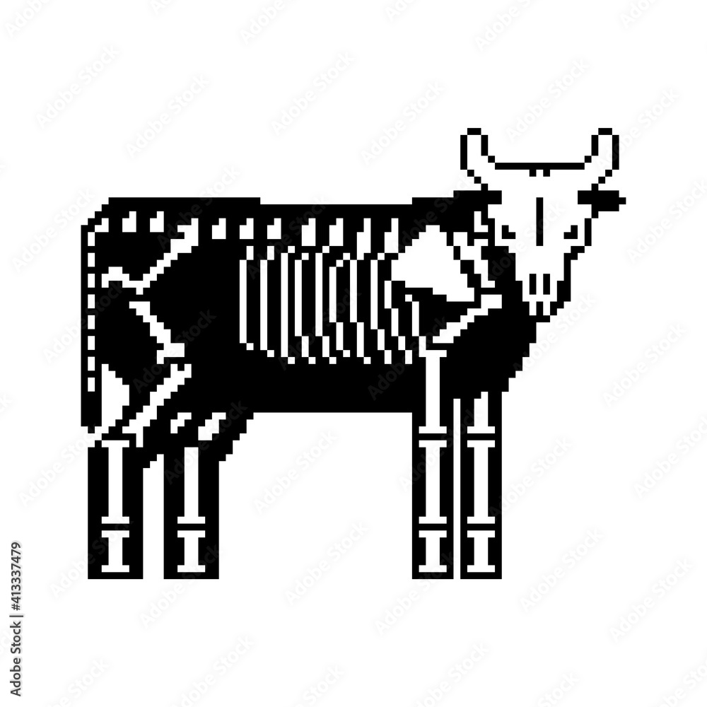 Cow skeleton pixel art. 8 bit Farm animal bones. Bull anatomy. vector  illustration Stock Vector | Adobe Stock