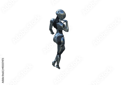 Image robot created in female figure with different viewing angles, isolated on a white background. Template for Photoshop as a smart object suitable for other picture composing. 3d rendering.