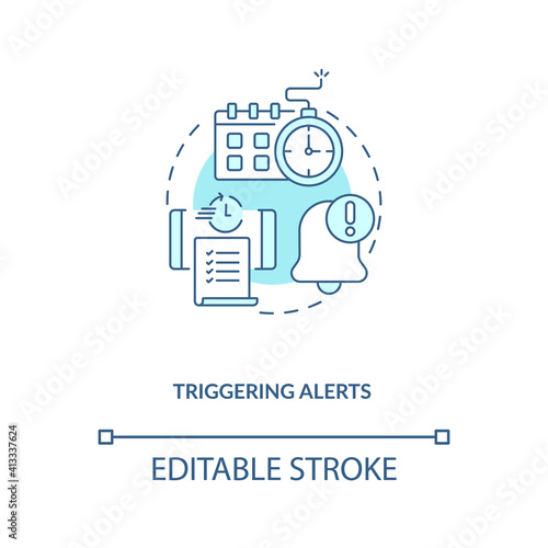 Triggering alerts concept icon. Contract management software functions. Contract management advices idea thin line illustration. Vector isolated outline RGB color drawing. Editable stroke