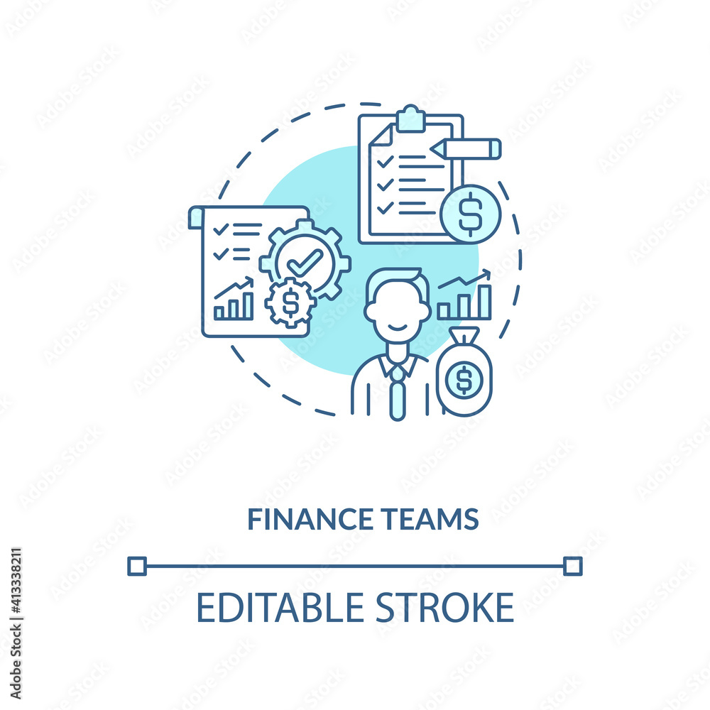 Finance teams concept icon. Contract management software users. Keeping track of all transactions inside company idea thin line illustration. Vector isolated outline RGB color drawing. Editable stroke Finance teams concept icon. Contract management software users. Keeping track of all transactions inside company idea thin line illustration. Vector isolated outline RGB color drawing. Editable stroke