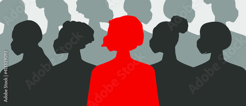 Coronavirus quarantine. 2019-nCoV, silhouettes of women wearing medical masks. Shadows of people in red and black and gray tones. Modern vector graphics.