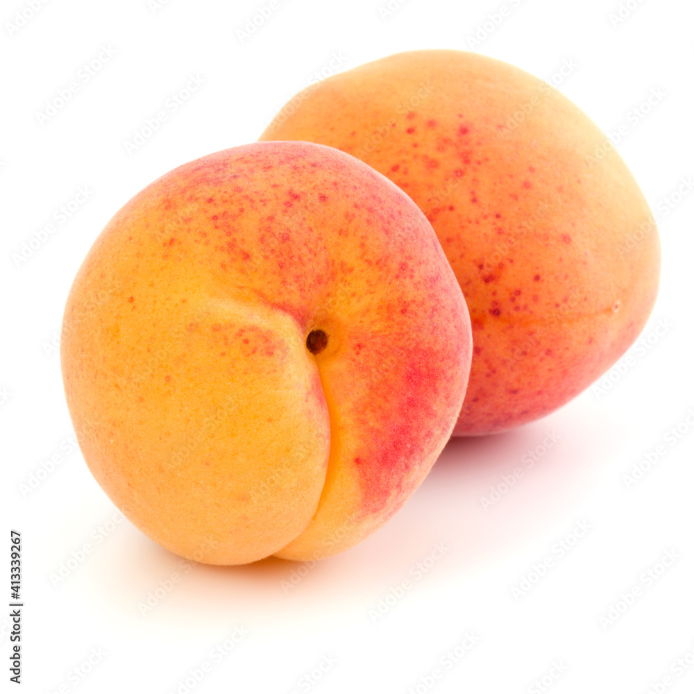 Two apricot fruit isolated on white background cutout Two apricot fruit isolated on white background cutout