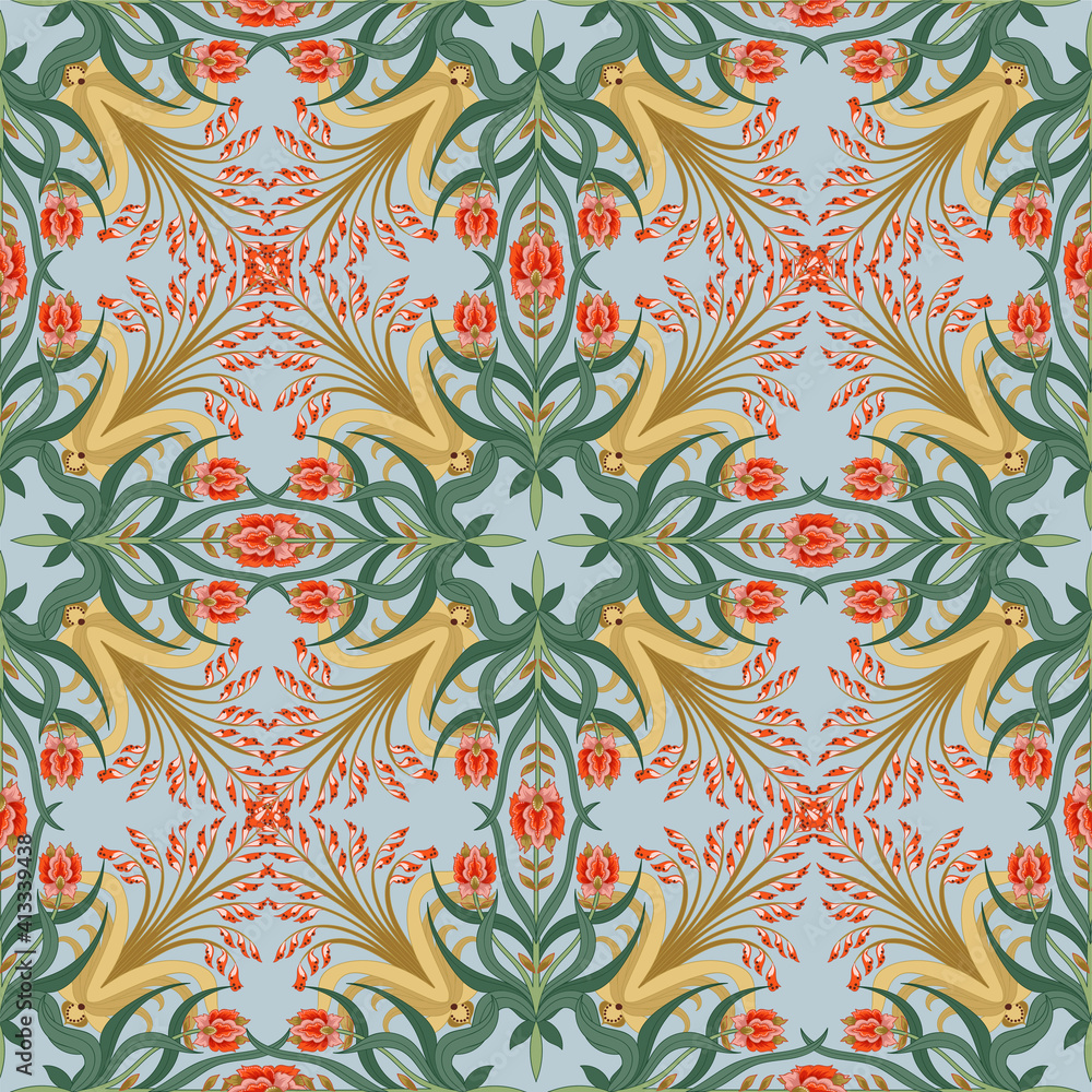 Modern seamless pattern with floral art deco elements. Vector. Modern seamless pattern with floral art deco elements. Vector.